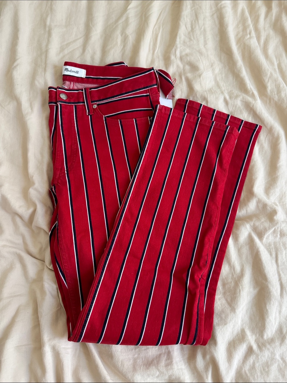 Madewell Red Striped Straight-Leg Jeans